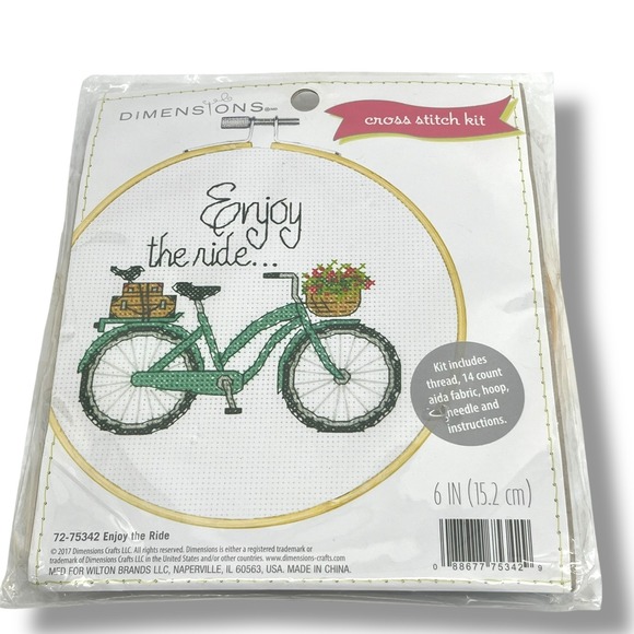 Counted Cross Stitch Kit Enjoy the Ride Dimensions Bicycle 6" Round - Picture 1 of 4